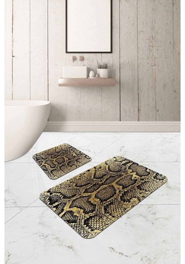 Gold Krokodil Desen Banyo Halısı Klozet Paspas Seti Bs325