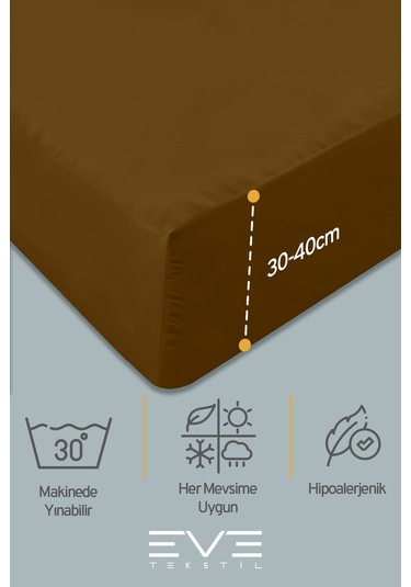 Eve Tekstil Fitted Yüksek Kaliteli Penye Kumaş Tek Kişilik Lastikli Çarşaf Kahverengi
