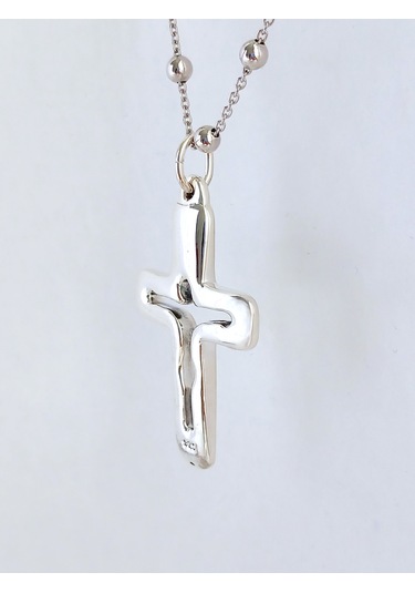 Top Zincirli Bombe Haç Silüet Tasarım Gümüş Erkek Kolye