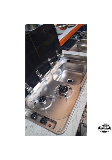 İkili Çift Cam Kapaklı Kombinasyon Ocak Evyeli 78x36 Yatek Karava