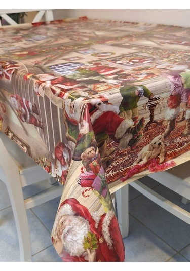 Yeni Yıl Desenli Elyaflı Pvc Masa Örtüsü Silinebilir Ve Su Geçirmez Muşamba Dkrm29c Kahverengi