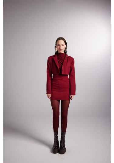 Holly Lolly Yırtmaçlı Mini Panky Etek Bordo
