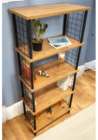 Kitap Yuvası 5 Raflı Geniş Kitaplık Ayakkabılık Banyo Düzenleyici Klasörlük Dekoratif Mutfak Rafı Çam