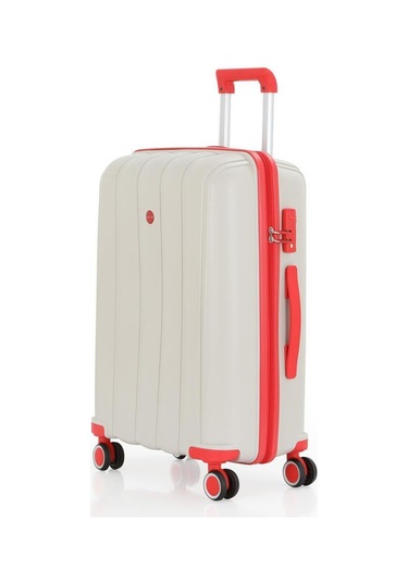 Mçs Bavul Büyük Ve Orta 2li Set Kırılmaz Silikon Valiz V305 Kemik/mercan Bej