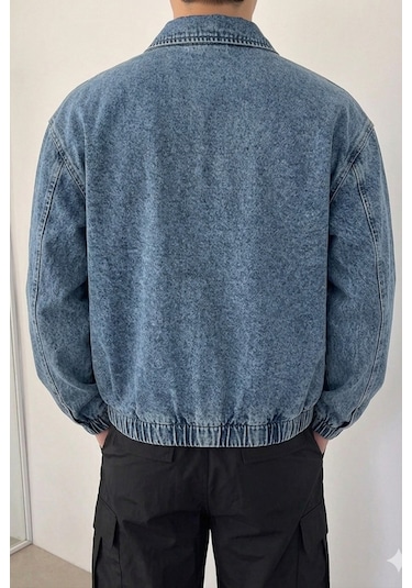 Tarz Cool Erkek Oversize Bomber Ceket Fermuarlı Basic Günlük Şık Mont Mavi