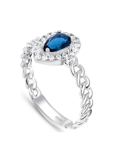 Keops Pırlanta Pırlantalı Damla Safir Taşlı Yüzük