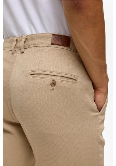 Süvari Bej Slim Armürlü Pantolon Bej