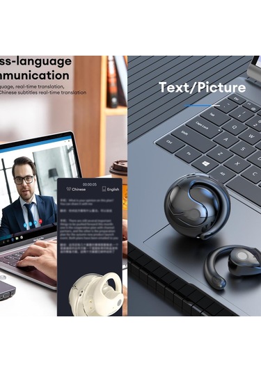 Folinda Jm13 Açık Kulaaklı Bluetooth Kulaklık: Aı Akıllı 144 Dil Çevirici, Gürültü Engelleme, Spor Ve Müzik İçin 24 Saat Pil, Ipx5 Su Geçirmez Siyah