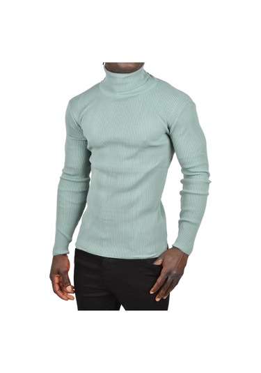 Deepsea Erkek Su Yeşili İnce Fitilli Tam Boğazlı Balıkçı Yaka Tüylenmeyen Triko Kazak 2505498 Su Yeşili