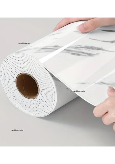60cm X 280cm Tek Parça Rulo Shiny Beyaz Mermer Desenli Banvo Salon Wc Yapışkanlı Duvar Paneli Kağıdı