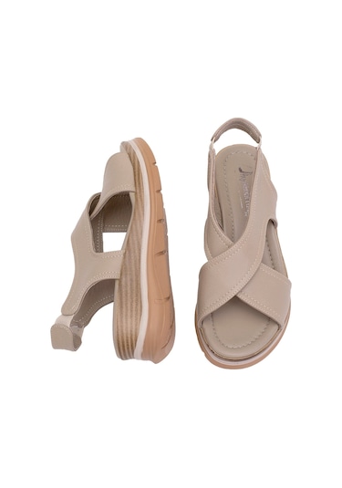Elit Koc25-62 Kadın Hakiki Deri Dolgu Topuk Sandalet Bej Bej