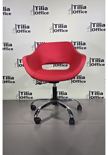 Monaco Çalışma Kesim Koltuğu Yonca Tekerlekli Krom Ayak Kırmızı