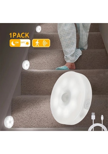 Chuangyinshop Sarı Yuvarlak Hareket Sensörlü 8 Led Usb Dolap Koridor Ofis Aydınlatma