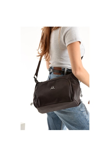 Kadın Postacı Çanta Çapraz Askılı Suni Deri Omuz Çantası 32 22 Cm Mega Günlük Omuz Çantası Kahverengi