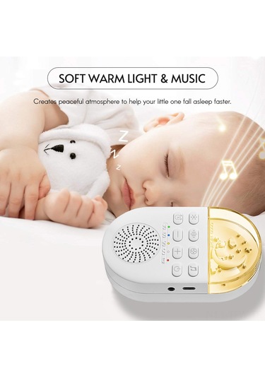 Tenfowee Bebek Uyku Alıcı - 24 Doğa Sesli, 2 Renkli Işık Sıcak/beyaz , 3 Zaman Ayarı 30/60/90 Dakika Beyaz Beyaz