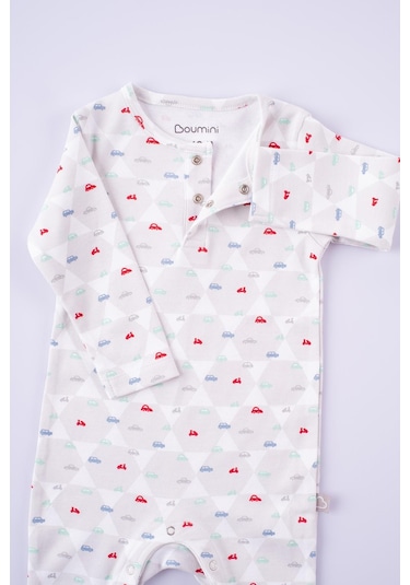 Boumini Bebek Uzun Kollu Çıtçıtlı Tulum Arabalar-gri Gri