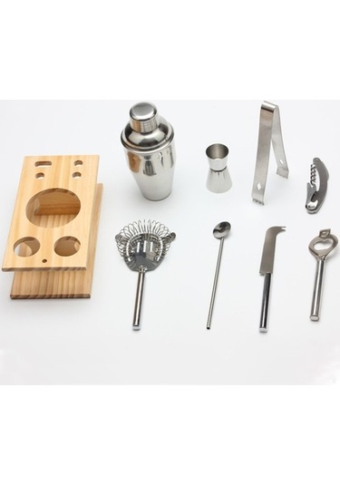 Dancemonkey Ahşap Montajlı 9'u 1 Arada Süper Tasarım Paslanmaz Çelik Kokteyl Çalkalayıcı 350ml