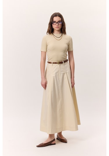 Cep Detaylı Geniş Etek Tereyağı Tereyağı Krem