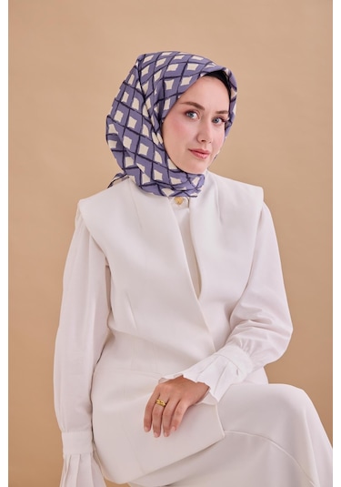 Twill İpek Eşarp 11474 - 90 X 90 / Mavi,gri,lacivert,beyaz-15 Mavi,gri,lacivert,beyaz-15