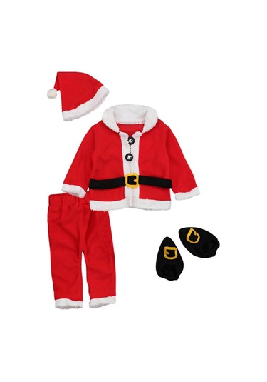 Suntek Bebek Erkek Kız Noel Baba Kostüm Seti 4 Adet Kırmızı