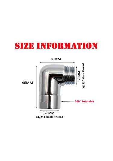 Kangvka Banyo Duşu Kolu Açısı Değiştirici 90 Derece Bakır Adaptörü - G 1/2" Bağlantı, 360 Döner, Basıncı/kanatmayı Engellemez, Araçsız Kurulum