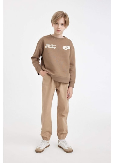 DeFacto Erkek Çocuk Beli Bağcıklı Lastikli Paça Cepli Basic Düz Jogger Gabardin Pantolon A9395A824WNBG219