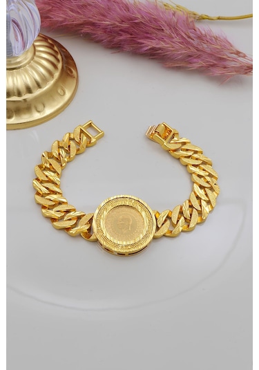 Altın Ürünler 22 Ayar Çeyrek Altınlı Altın Kaplama Çelik Bileklik