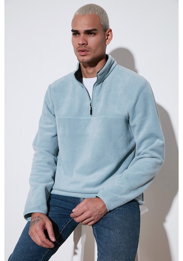 Buratti Regular Fit Anti-Pilling Tüylenme Yapmayan Dik Yaka Kalın Kışlık Şardonlu Erkek Polar 5896700 Mint