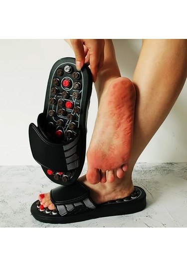 Lichen Refleksoloji Ayak Masajı, Masaj Terliği Sandalet, Siyah