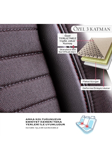 Panda Londra Serisi İngiliz Jakar Kumaş Oto Koltuk Kılıfı - Bordo - Siyah