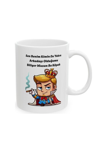 En Yakın Arkadaş Baskılı Porselen Beyaz Lüks Kupa Bardak Beyaz