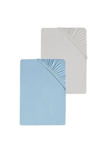 2 Adet Düz Pamuklu Tek Kişilik 120 X 200 Cm Lastikli Penye Çarşaf-açıkgri-mavi