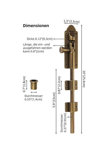 Xindoker 25cm Uzun Bakır Susturucu, Kalınlaşmış Ahşap Kapı/pencere Kilit, Bronz Rengi, Açık Montajlı Tırmık Bronz
