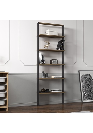 Hero 5 Raflı Modern Kitaplık - 180 Cm Antrasit/antik Ceviz