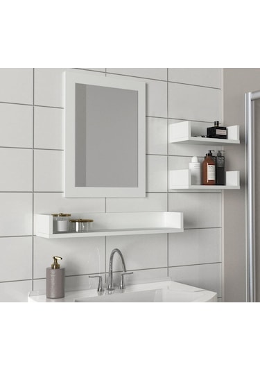 Dekorister Simon Banyo Üst Dolabı Aynalı Etajer Beyaz