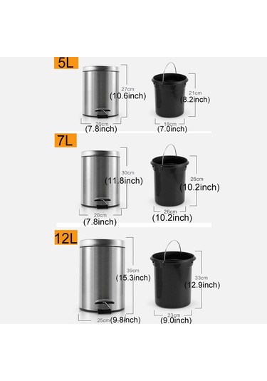Sones Moda Yuvarlak Paslanmaz Çelik Ev Otel Ofis Kapalı Pedal Çöp Kutusu, Boyut: 5l Çelik Rengi Çelik