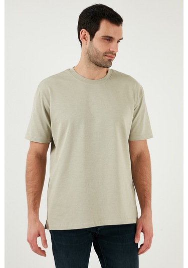 Buratti Pamuklu Relaxed Fit Sıfır Yaka Erkek T Shirt 5905446 Açık Taş