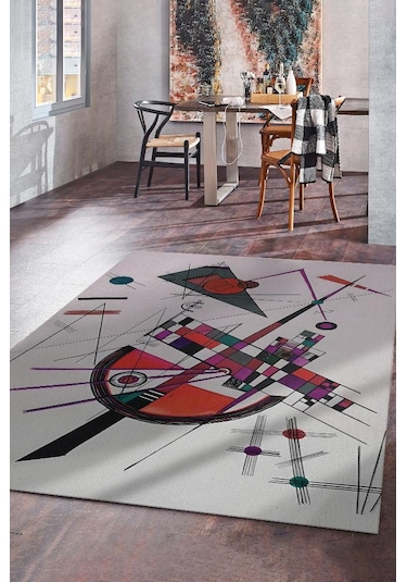 Homshtag Hassas Gerilim, Kandinsky Sanat Halısı,geometrik Halı Çok Renkli