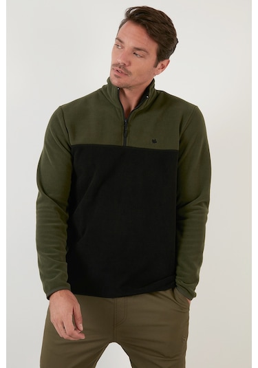 Buratti Regular Fit Anti-Pilling Tüylenme Yapmayan Dik Yaka Şardonlu 2'Li Paket Erkek Polar 5906016S2 Gri-Haki