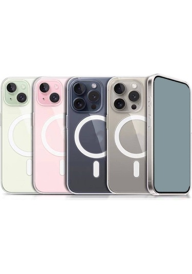 İphone Uyumlu 15 Pro Max Uyumlu Magsafe Şarj Özellikli Şeffaf Sert Pc Tchs Embos Kılıf-renksiz Renksiz
