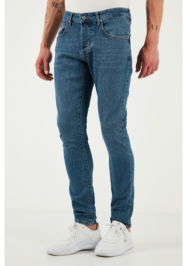 Buratti Streç Pamuklu Slim Fit Normal Bel Dar Paça Jeans Erkek Kot Pantolon 1115S60Napoli Mavi