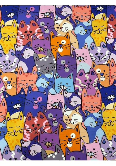 Cat Kedi Desenli Kumaş Kırlentlik Döşemelik Kumaş Dijital Baskı