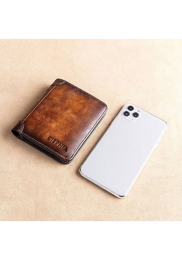 Createtech Bosphorusboutique Vintage Tutucu Kredi Kartı Cüzdan, Rfıd Korumalı Kahverengi Erkekler İçin Kahverengi