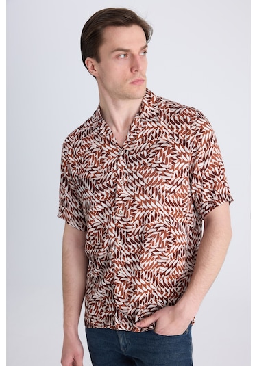Twn Relaxed Fit Taba Baskılı Rayon Gömlek 0ec02ap14313m J01