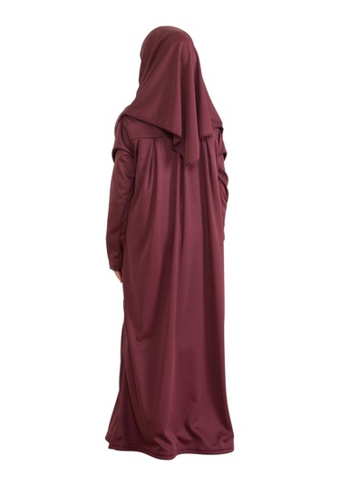 İki Parça Çocuk Elbisesi Seti Eşarp İle Takım Vişne