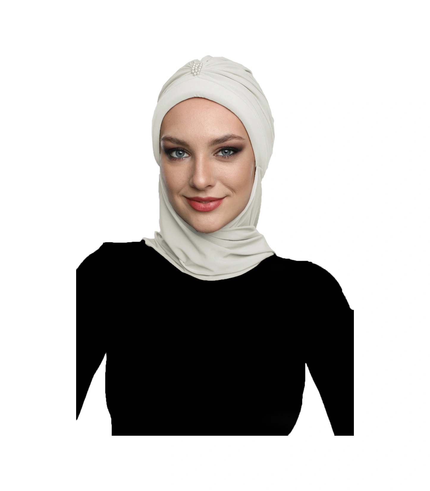 Incili Atkılı El Işi Inci Işlemeli Krem Hazır Türban Tesettür Bone Krem