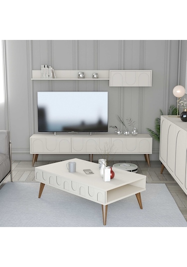 Variant Lyon Tv Ünitesi Ve Orta Sehpa Takımı - Krem / Ceviz