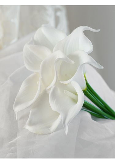 Yapay Çiçek Islak Gerçek Gala Çiçeği 8 Dal Net Beyaz 34 Cm