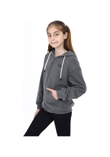 Toontoy Kız Çocuk Baskılı Hırka Antrasit Melanj