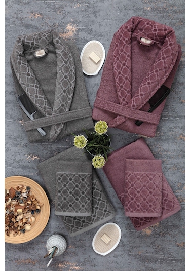 Güvenal Hayal 12 Parça Kutulu Jakarlı Bornoz Takımı Bornoz Havlu & Havlu Seti Banyo Çeyiz Seti 8 Çok Renkli